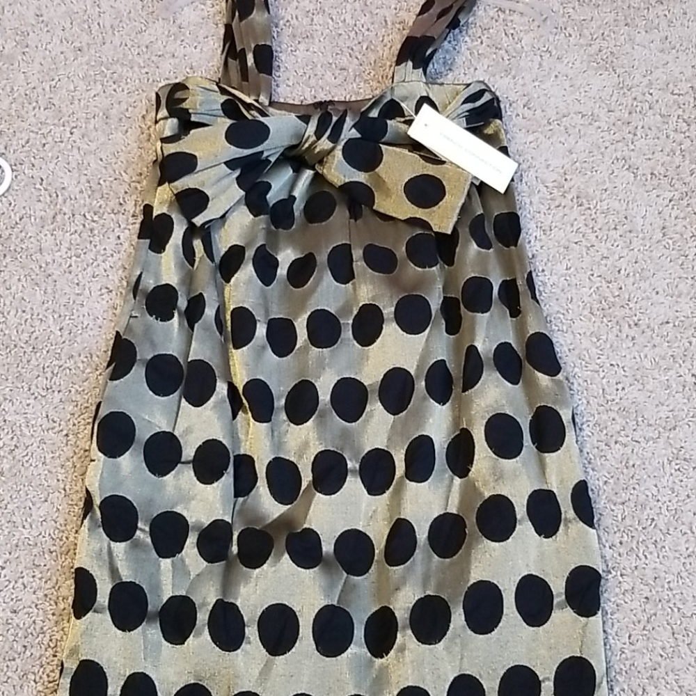 French Connection Black and Gold Polka Dot Mini Dress